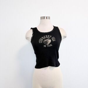 John Galt Black Strawberry Graphic Baby Tee Shirt XS/S Tank Top Lace